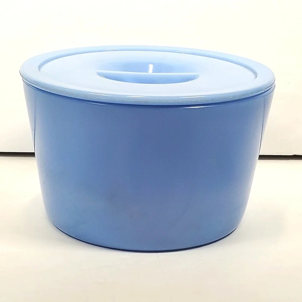 Vintage Refrigerator Dish or Grease Canister Jeannette Delphite Blue Glass CHIP